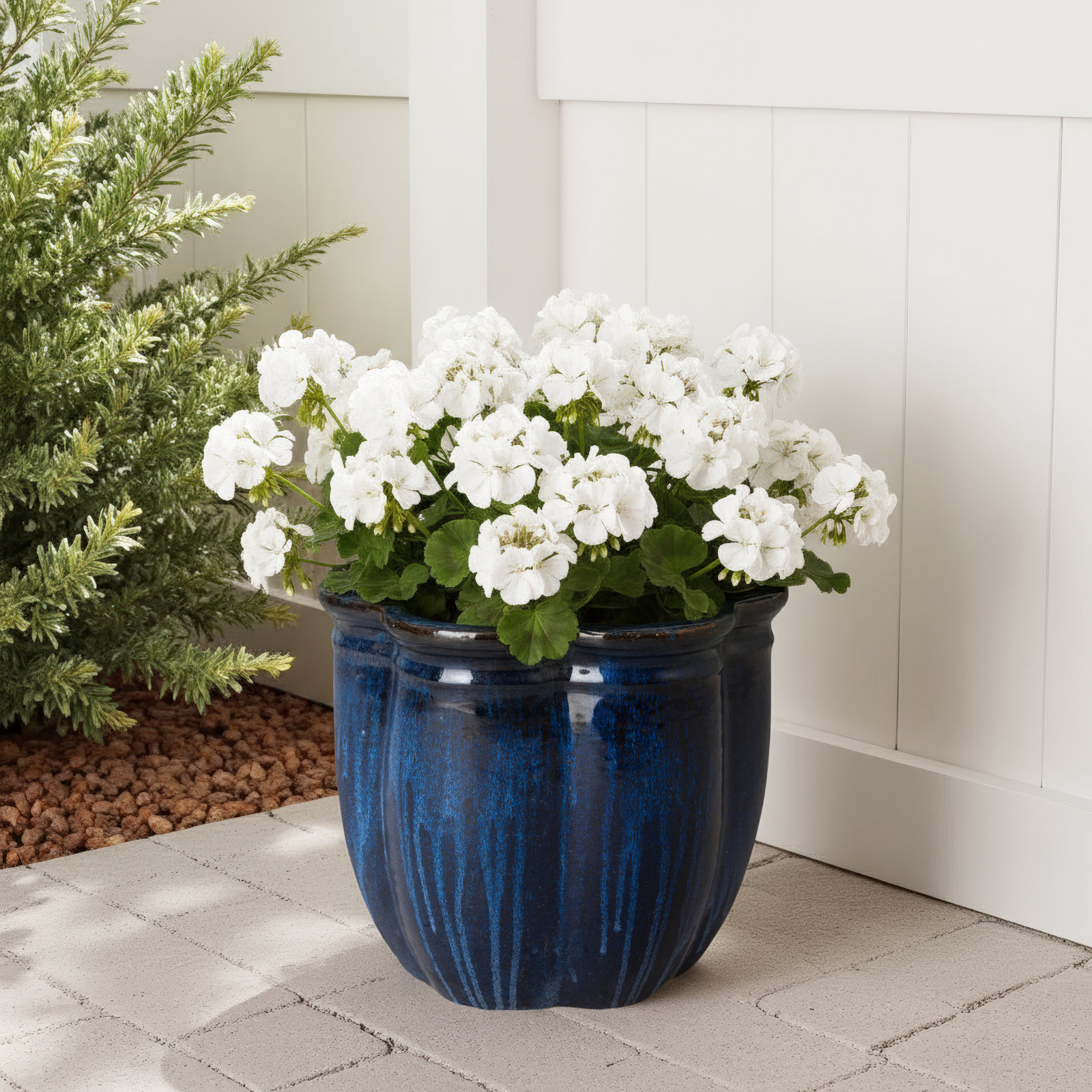 Prathersville 20" Ceramic Pot Planter, Blue, 14" H x 16" W x 16" D