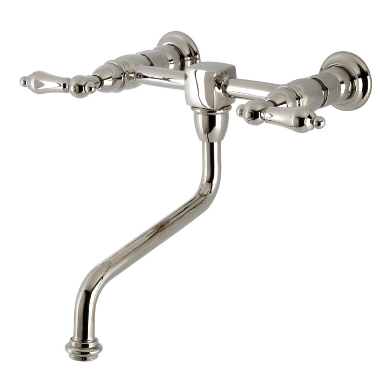 Kingston Brass Heritage Two-Handle 2-Hole Wall Mount Bathroom Faucet, Polished Nickel