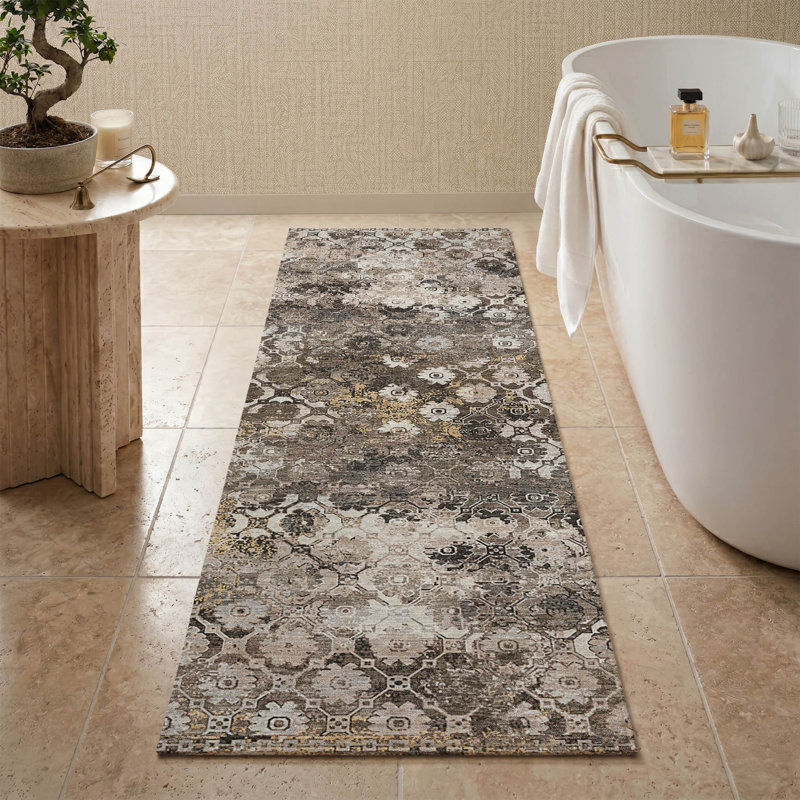 Tapis traditionnel lavable à la machine Premium Premium AMF2433, Brun, 2'3" x 7'6" Runner