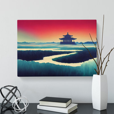 Japanese Pagoda Sunset - Wrapped Canvas
