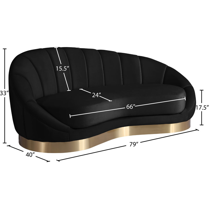 Shelly 79" Velvet Curved Loveseat, Black Velvet