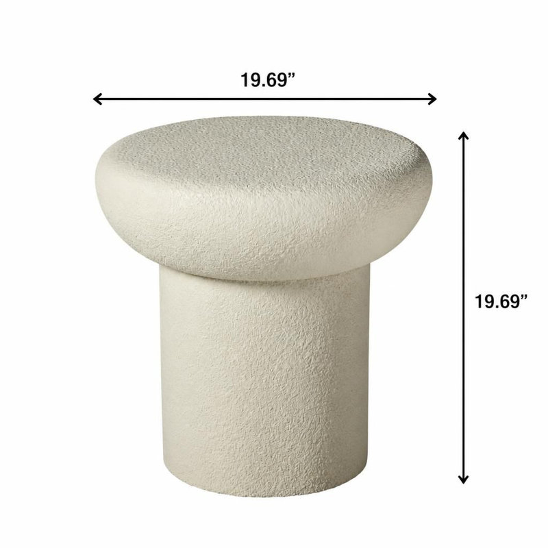 Table basse ronde en fibre de verre en forme de champignon, table d'appoint basse texturée pierre, résistante aux taches et facile à nettoyer, table de chevet stable d'une seule pièce pour salon, chambre ou studio, s'intègre parfaitement dans un décor wabi-sabi, moderne, minimaliste, contemporain ou nordique.
