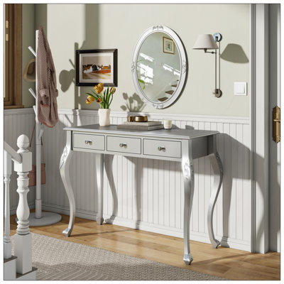 Luxury Makeup Vanity Desk With Oval Mirror, 3-Drawer Dressing Table For Jewelry Storage, Elegant Console Table For Entryway, Living Room & Bedroom, Stylish Home Decor,Gold
