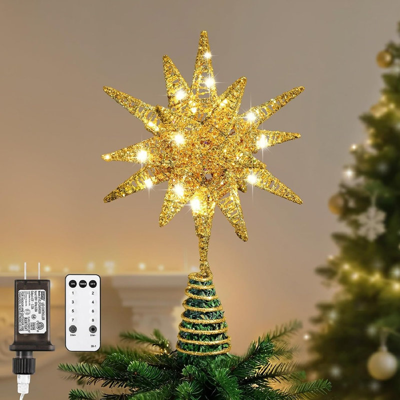 Étoile de Noël lumineuse géométrique 3D pour sapin, avec télécommande, minuterie, 8 modes d'éclairage et lumière DEL chaude.