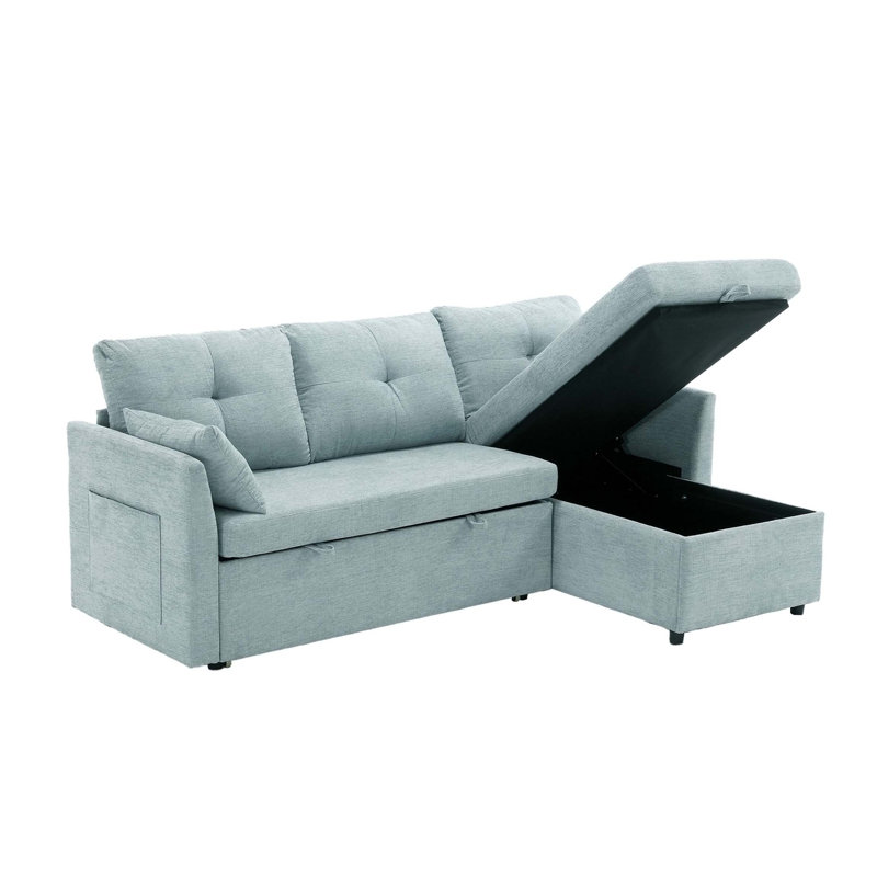 Canapé modulaire en L avec méridienne réversible, Chenille vert menthe