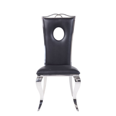 Chaise d'appoint noire et en acier inoxydable avec dossier découpé (ensemble de 2)