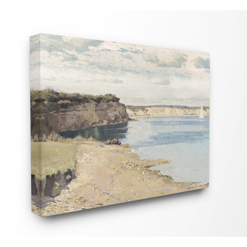 «Still Morning Oceanside Cliff and a Sailboat», impression, H 16 po x l 20 po x P 1,5 po, Toile tendue