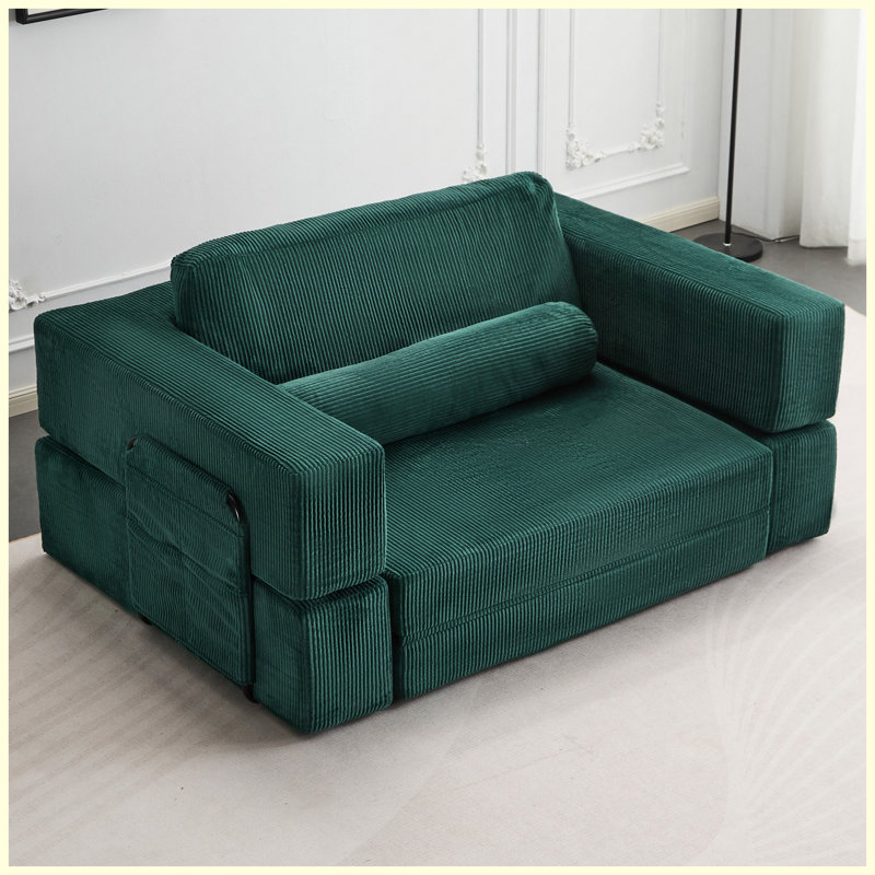 Canapé modulaire pliable Castle PlayCouch, siège à conception créative à extension instantanée avec siège central et latéral pour salon, chambre à coucher, vert