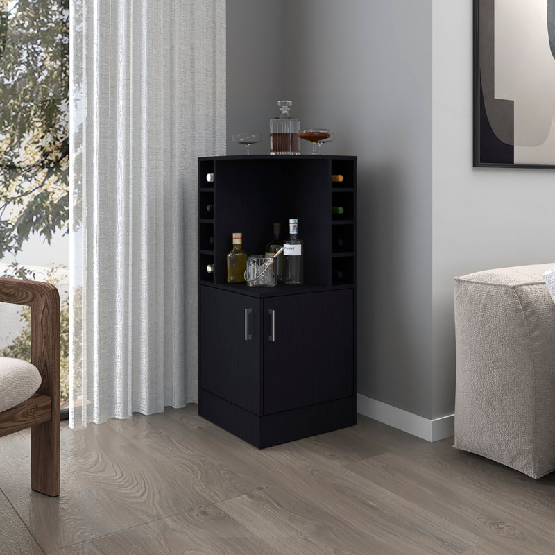 Jakes Corner Bar Cabinet, Home Bar Cabinet with Storage, Wine & Liquor Cabinet, Beverage Station with Shelves for Dining Room, Kitchen, Apartment & Entertainment Space