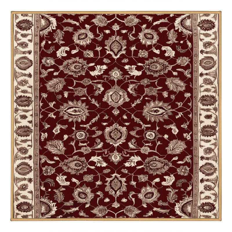 Tapis brun Tabriz lavable à la machine, Carré 4 pi