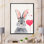 " Cute Fluffy Gray Rabbit With Red Heart " Painting Print