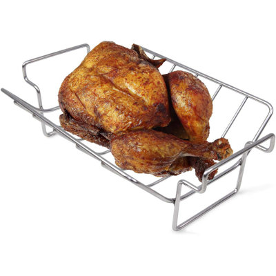 Dual-Purpose Stainless Steel BBQ Rib & Turkey Rack, Heavy-Duty Roasting Rack for Smoking Grilling, Fits Big Green Egg Kamado Joe & More