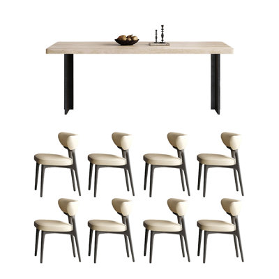 Cave stone slab rectangular dining table and chair