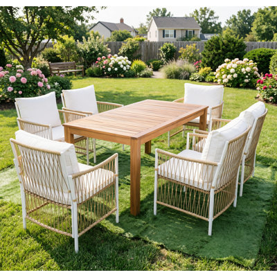 7-Piece Outdoor Patio Conversation Set – Relaxing Dining Experience With Solid Wood Table & Rattan Chairs – Natural