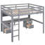Lit mezzanine double avec bureau et station de charge, bureau moderne de rangement de couleur grise, armoires et recharge électrique, finition-415572130