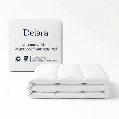 Protège-matelas matelassé imperméable 2-en-1 Tuscola 100% imperméable, rembourré en microfibre recyclé 7D + 3D, coque en coton biologique certifié GOTS, silencieux, OEKO-TEX, poche profonde de 18 po - très grand 78 po x 80 po