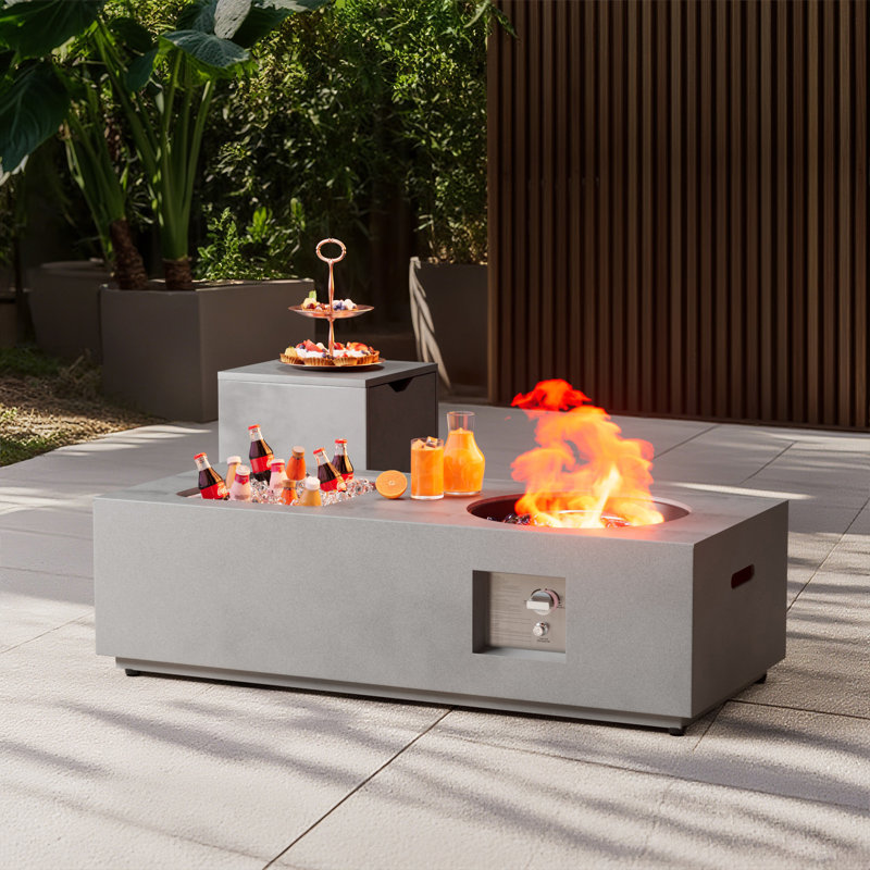 12.6’’ H X 48’’ W Metal Propane Outdoor Gas Fire Pit Table With Ice Bucket, Gray