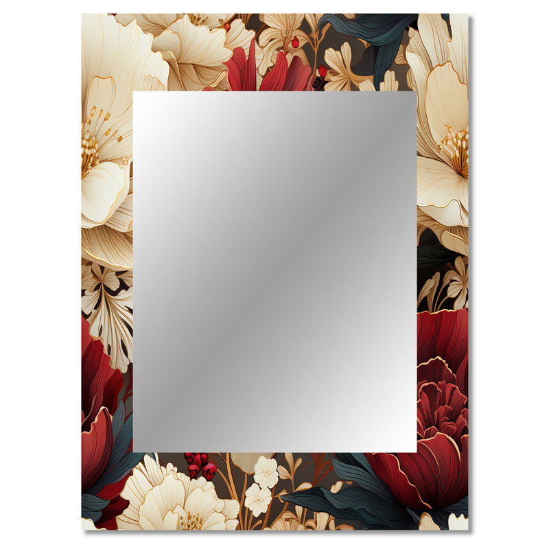 Areej riche coquelicots fleurs opulentes - rouge, miroir mural décoratif, art en métal imprimé, 40 po x 30 po