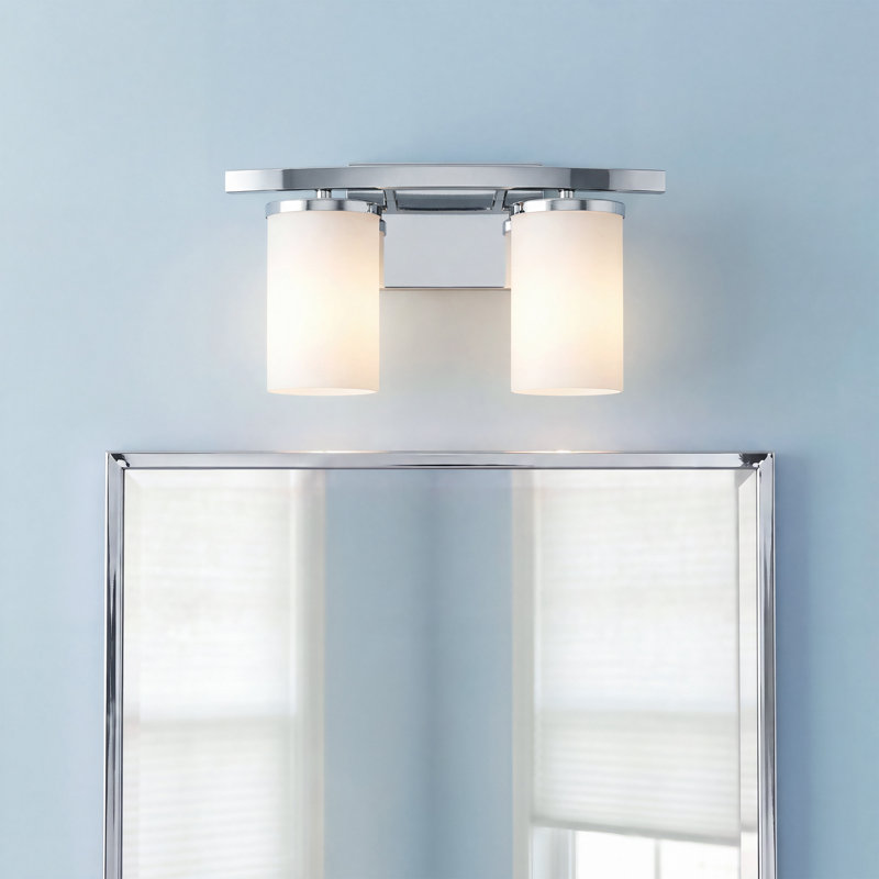 Crosby 2-Light Chrome Bath Vanity Light with Satin Etched Glass Shades, Chrome