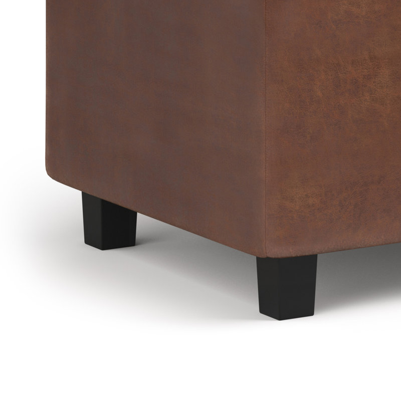 Cosmopolitan Distressed Saddle Brown Tufted Faux Leather Storage Ottoman
