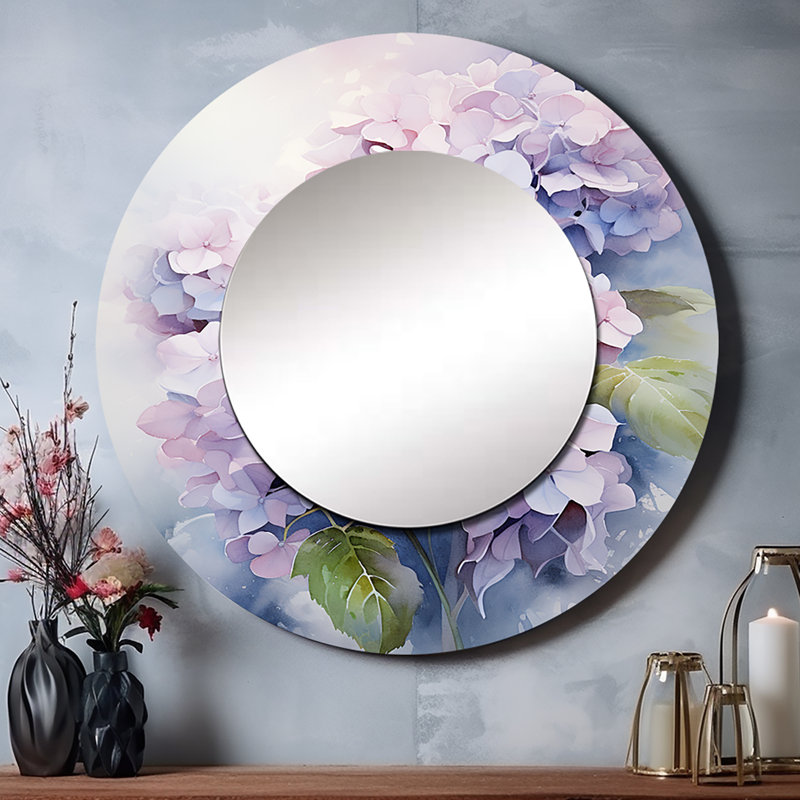 Mauve hortensia Graceful Whispers - miroir mural hortensia, miroir rond rond mauve, impression d'art, 36 po x 36 po