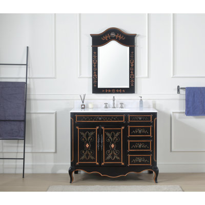 Meuble-lavabo décoratif noir 42 po avec tiroirs latéraux Decoroso
