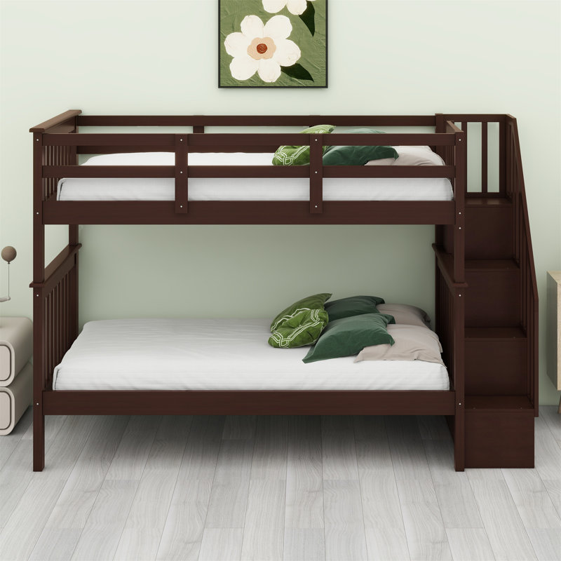 Bunk Bed With Storage Stairway And Guard Rail, Espresso