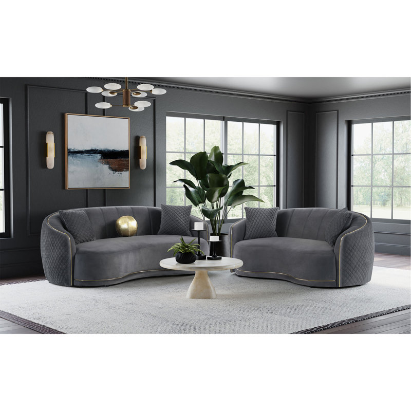 Lorraine Dark Grey 2-Piece Upholstered Sofa Set