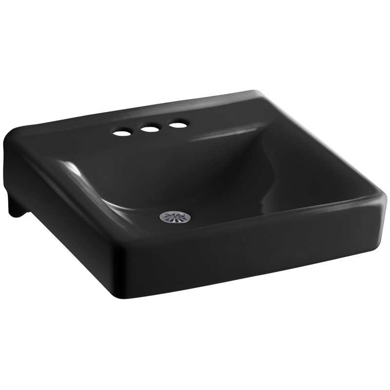 Soho Ceramic 20" Wall Mount Bathroom Sink, Black, 4" Centers