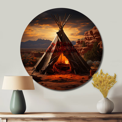 Tipi orange orange embrassant la tradition I - art rond en métal