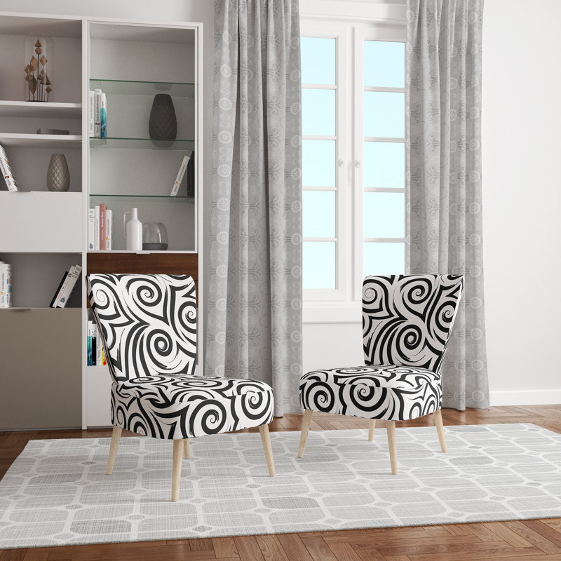 Black Curls Geometric - Upholstered Patterned Accent Side Chair