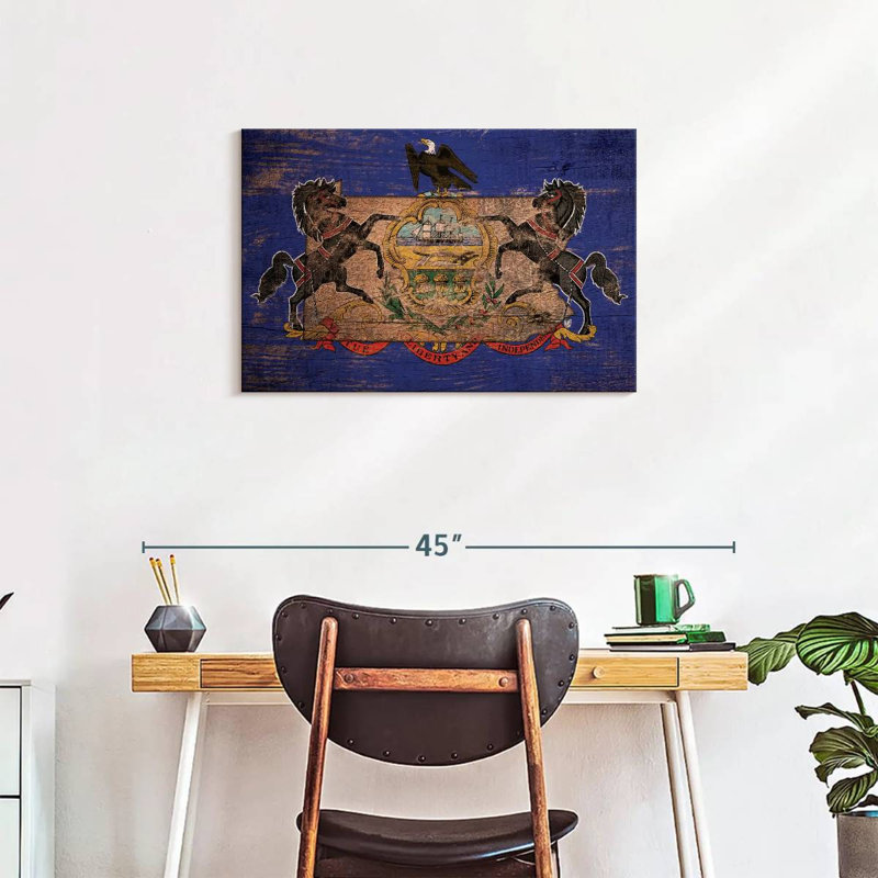 Borges State Map Over Pennsylvania Flag, 20" H x 30" W