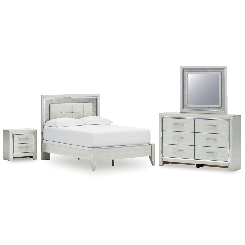 Lit à panneau, commode, miroir et table de chevet Zyniden, Roi
