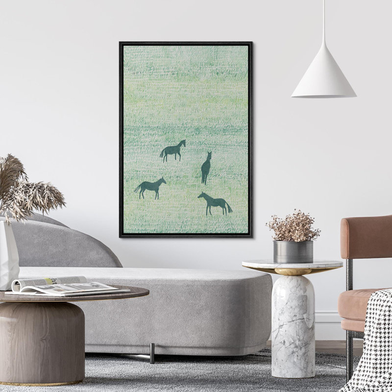 «Horse in Green Grassland», impression sur toile encadrée minimaliste minimaliste Boho, Noir, noir, noir, noir