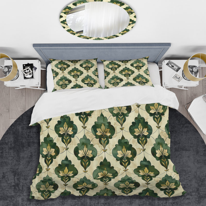 Ensemble de housse de couette moderne vert et beige à motif de treillis I, Housse de couette très grand + 2 très grandes ta