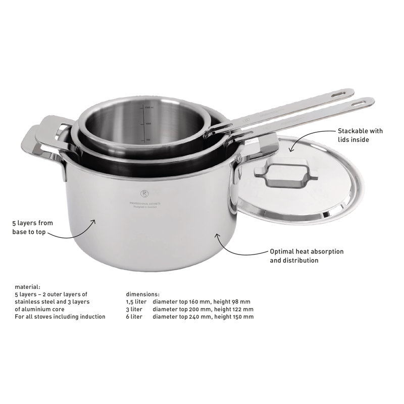 Professional Secrets Non-Stick Stainless Steel Standard Pot, 3 Litres
