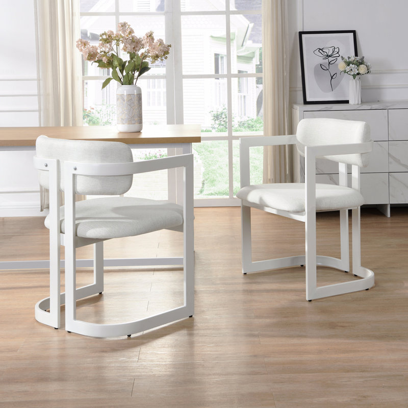Ensemble de 2 chaises de salle à manger, chaises de salle à manger rembourrées, fauteuils en tissu avec structure en métal beige