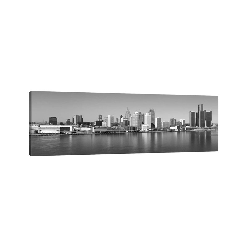 Detroit Skyline Cityscape - Wrapped Canvas Panoramic Print, 30.48 cm H x 91.44 cm W x 1.91 cm D