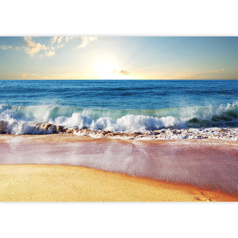 Peintures murales murales peignables «Coastal Blue Ocean Waves on the Beach», L 66 po x l 96 po