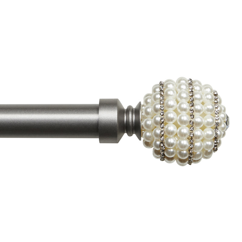 Gunmetal Adjustable Curtain Rod with Faux Pearl and Rhinestone Finial