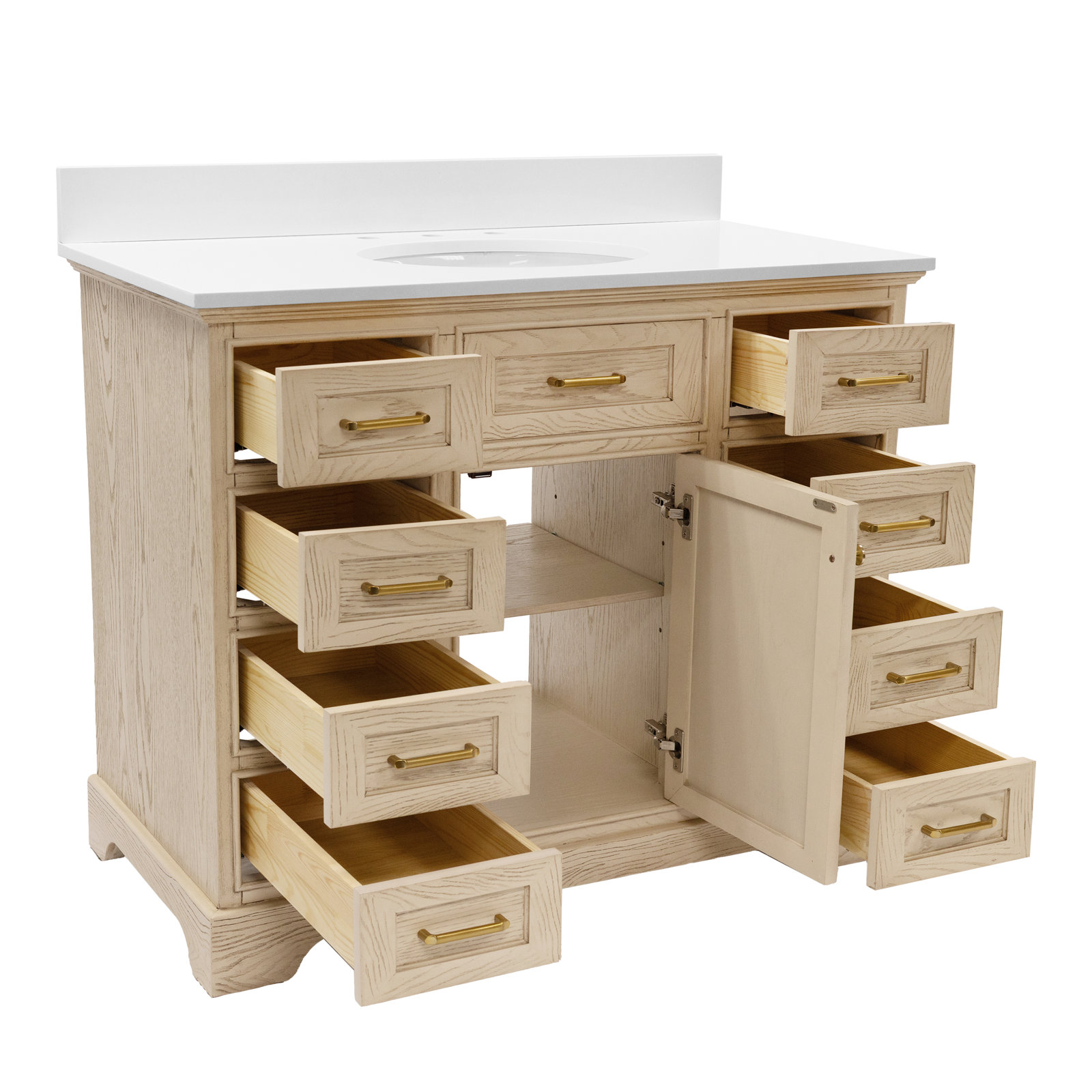 Ronnie 42'' Single Bathroom Vanity, Engineered White, Greige Oak
