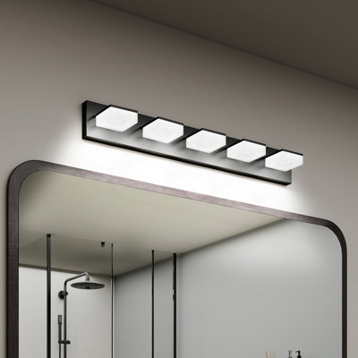 Luminaires de salle de bain DEL modernes (5 lumières, 32 pouces), luminaires muraux de salle de bain modernes en acrylique noir mat sur miroir (blanc froid 6000K)