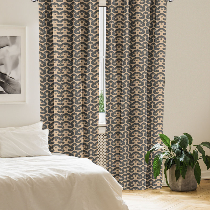Rideaux orientaux 4 panneaux East Urban Home, damas spiral, brun clair et sépia foncé, L 56 po x L 95 po