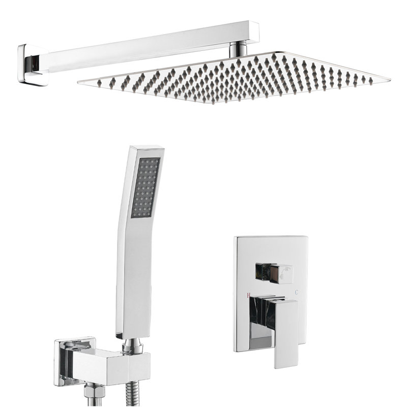 Système de robinet de douche à pluie mural 10 po avec douche à main Topcraft, Nickel brossé