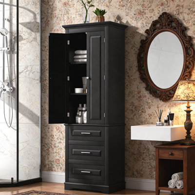 Tall Multi-Functional Storage Cabinet with Three Drawers for Bathroom, Office, and Kitchen Use