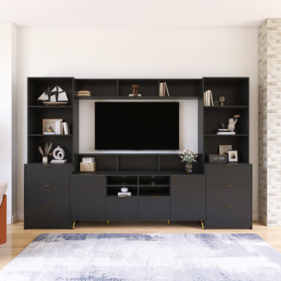 Meuble télé 4 pièces multifonctionnel blanc pour téléviseur de 70 po ou moins Avec tablettes, tiroirs, armoires
