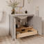 Meuble-lavabo simple 36 po Scalloped - gris clair - avec plateau - boutons dorés-1938036699-1938036695