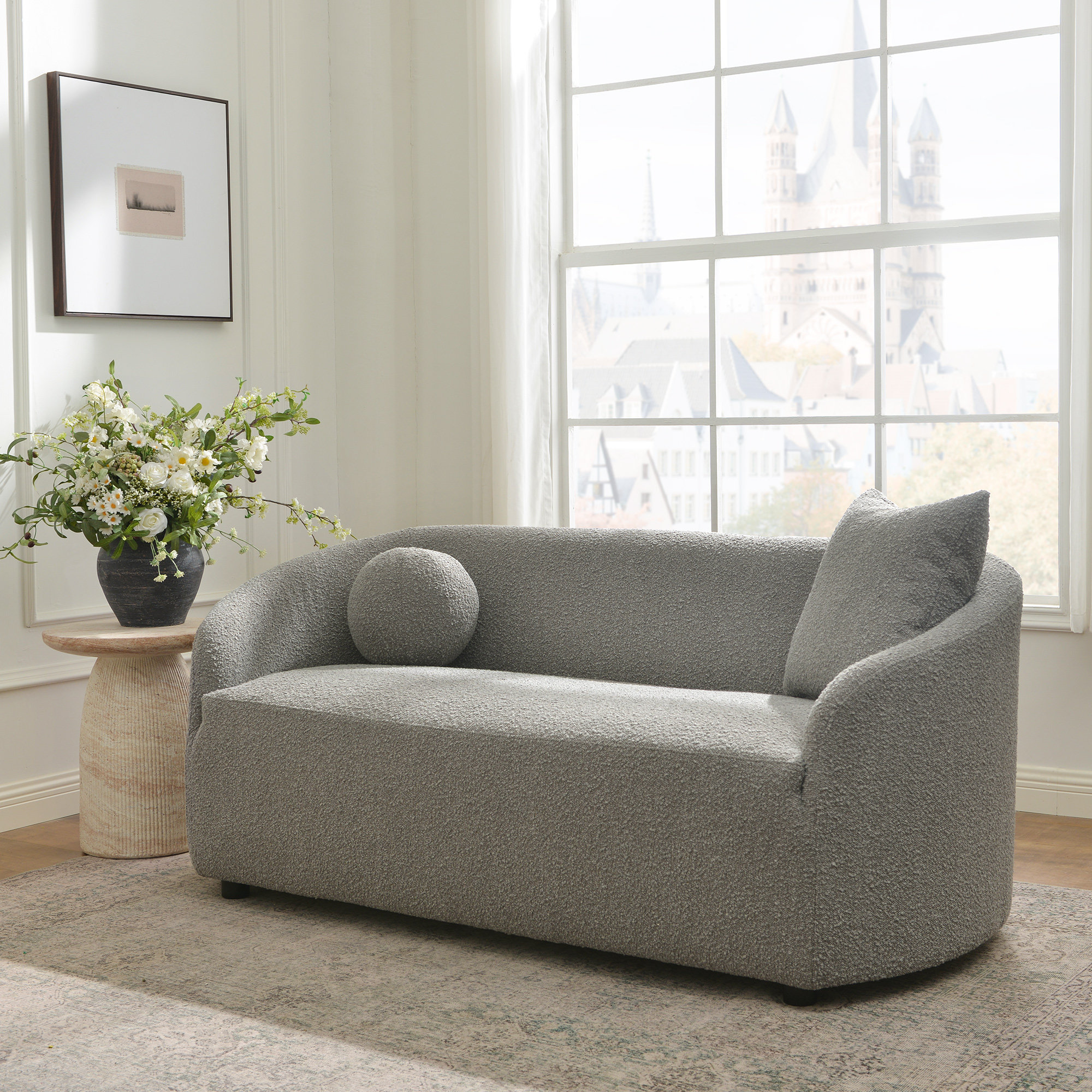 Deans 68" Boucle Upholstered Loveseat, Gray
