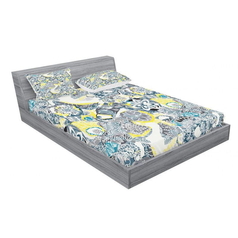 Microfiber Floral Sheet Set, Queen Sheet Set with Fitted Sheet