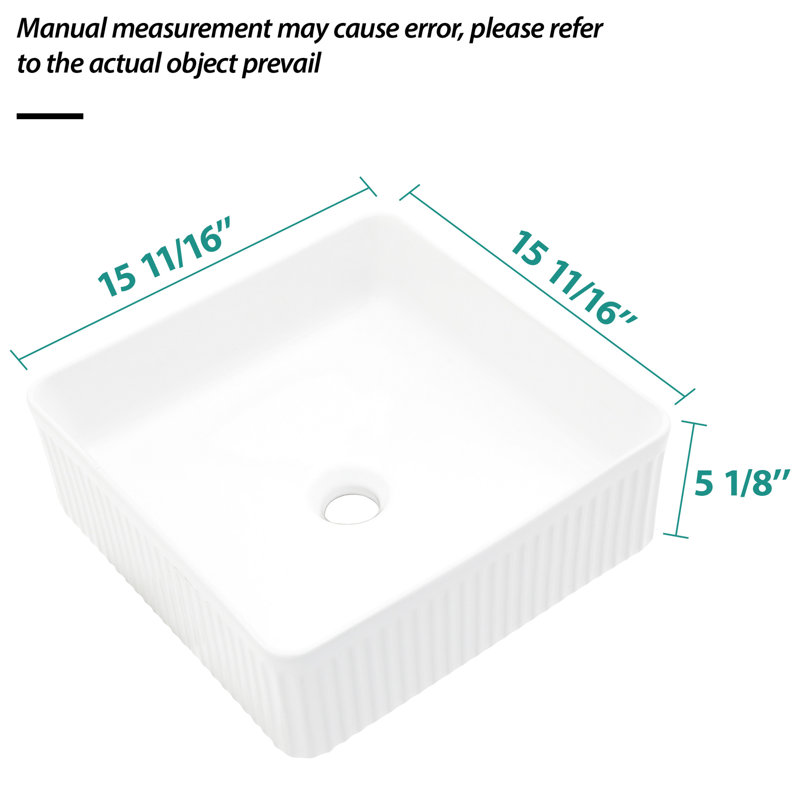 Lavabo vasque carré moderne en céramique 15,44 po x 15,44 po pour salle de bain, bureau, bâtiment